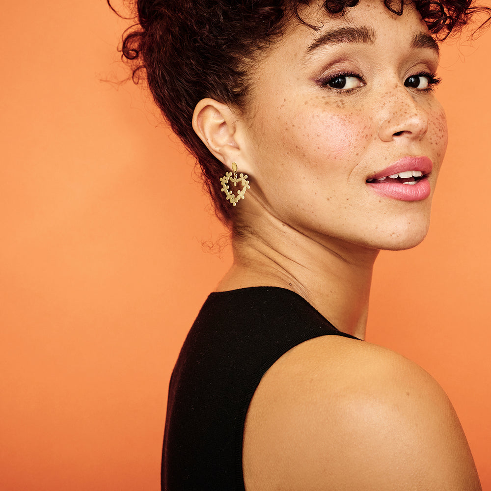 Mini Hearts In Flowers Earrings - Gold Vermeil