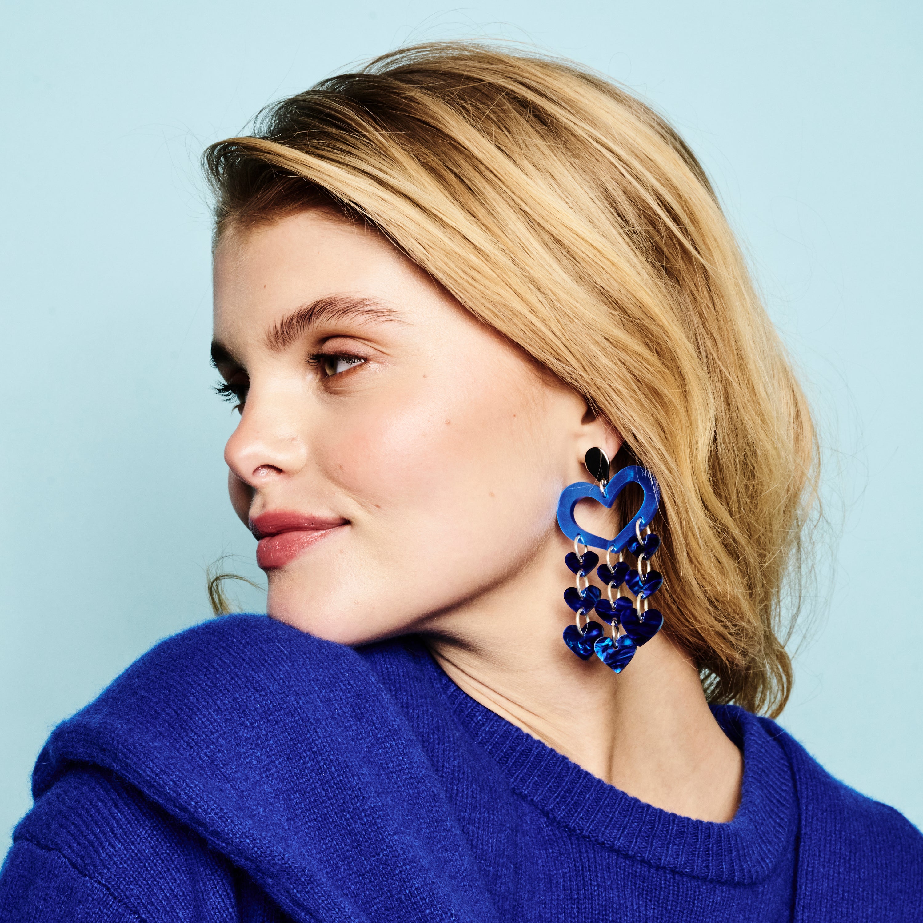 Heart Chandelier Earrings - Royal Blue
