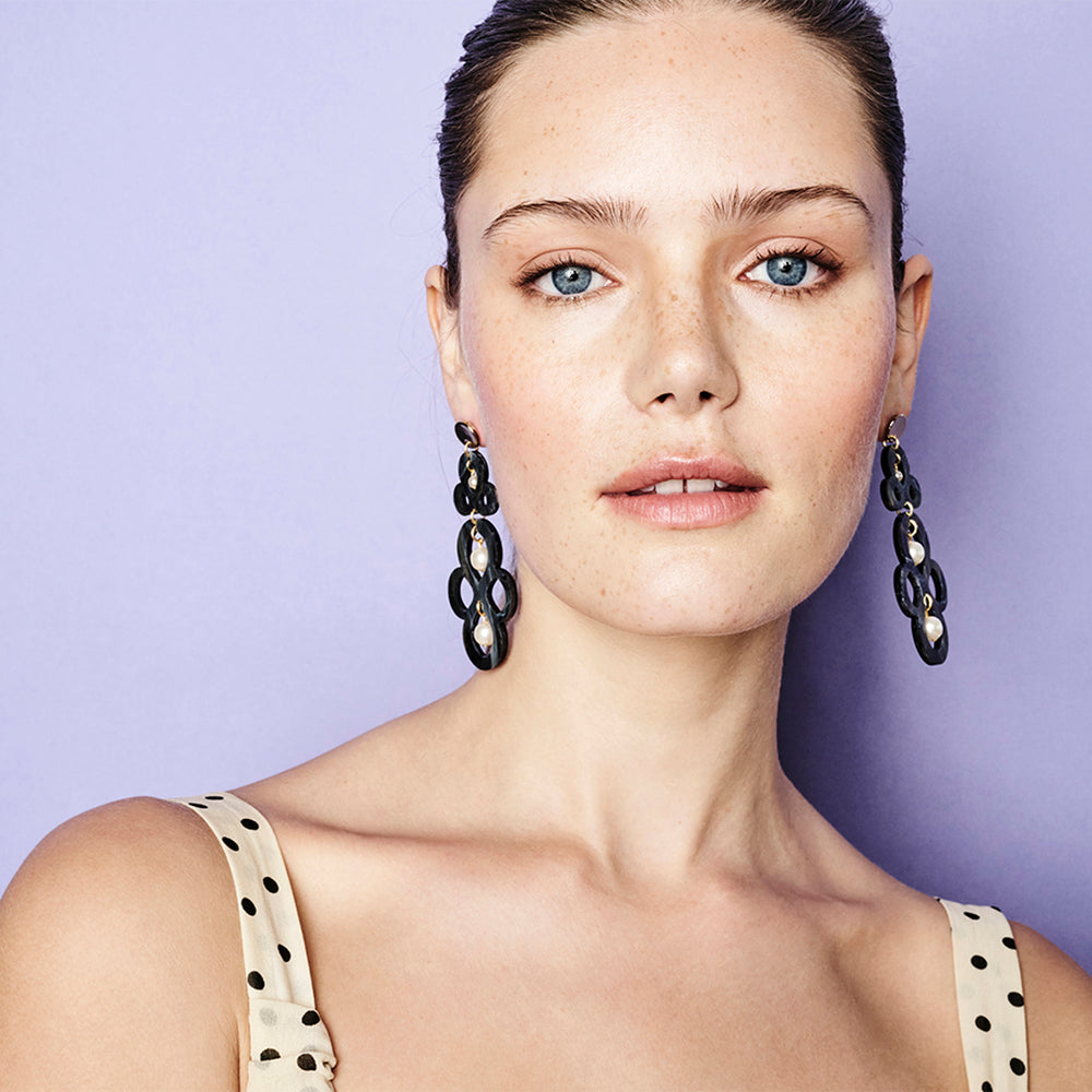 Batik Earrings - Black Swirl & Pearl