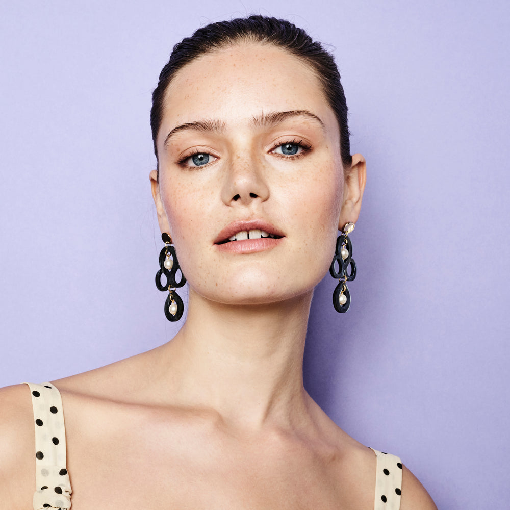 Petite Batik Earrings - Black Swirl & Pearl