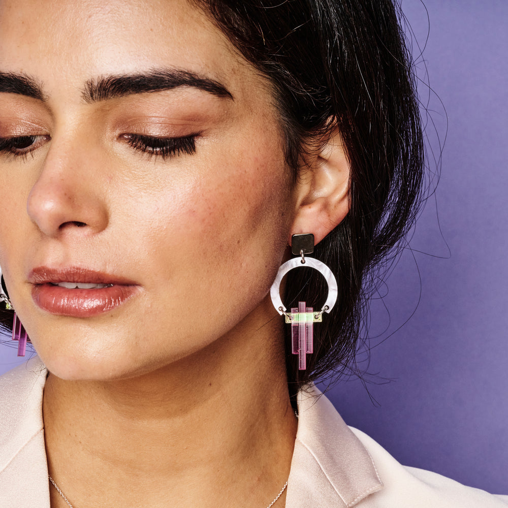 Petite Art Deco Chandelier Earrings - Mauve Pearl & Heather