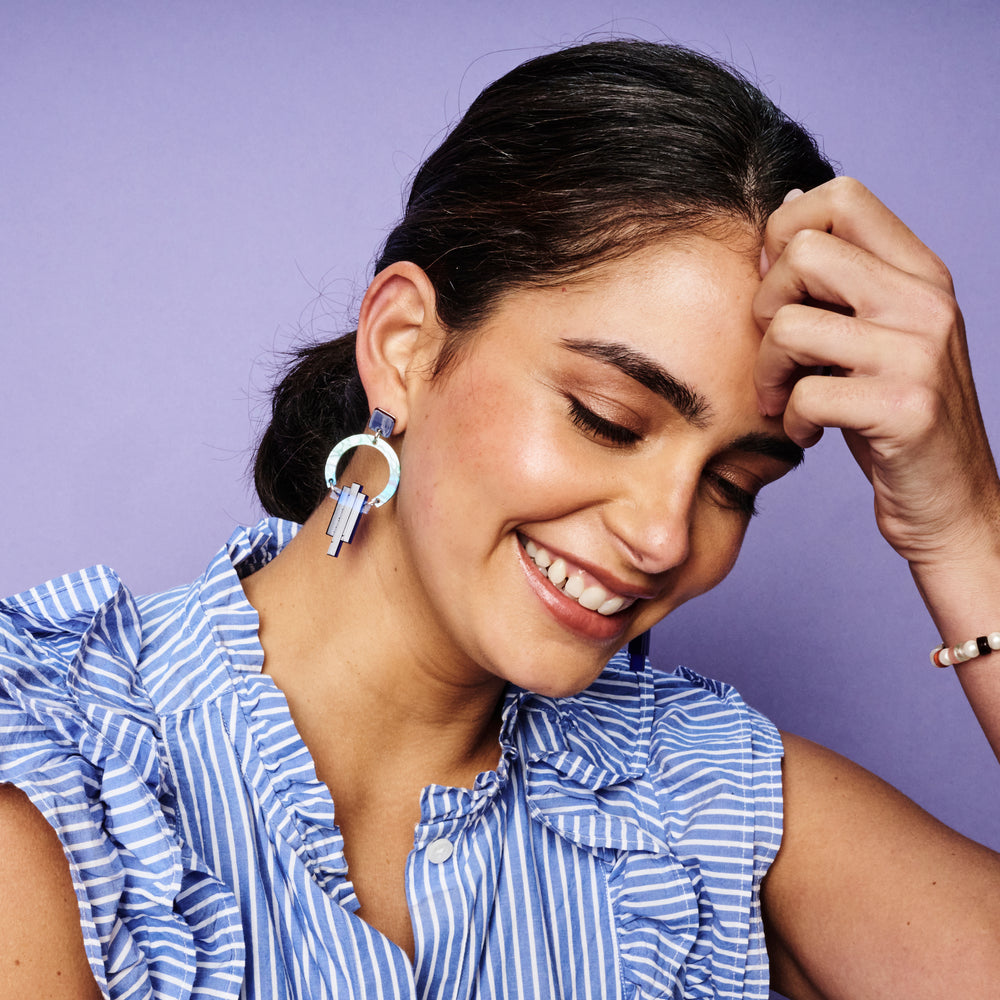 Petite Art Deco Chandelier Earrings - Blue & Green Lava