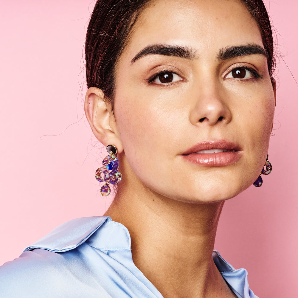 Mini Batik Earrings - Blue Splatter