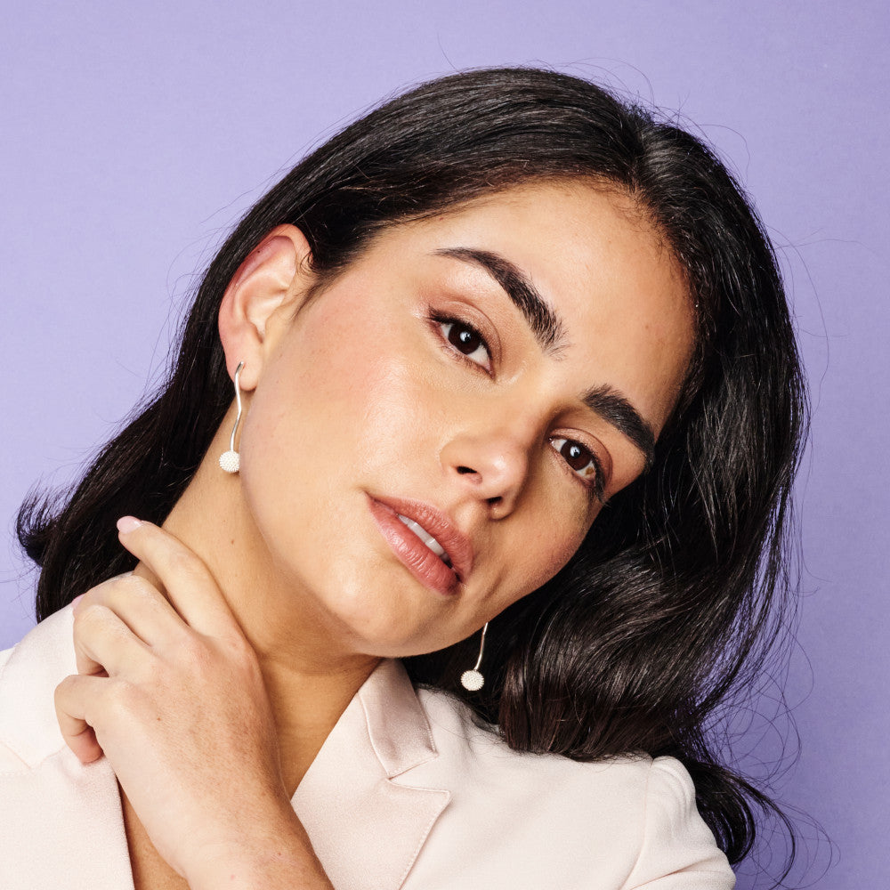 Long Pom Pom Drop Earrings - Sterling Silver