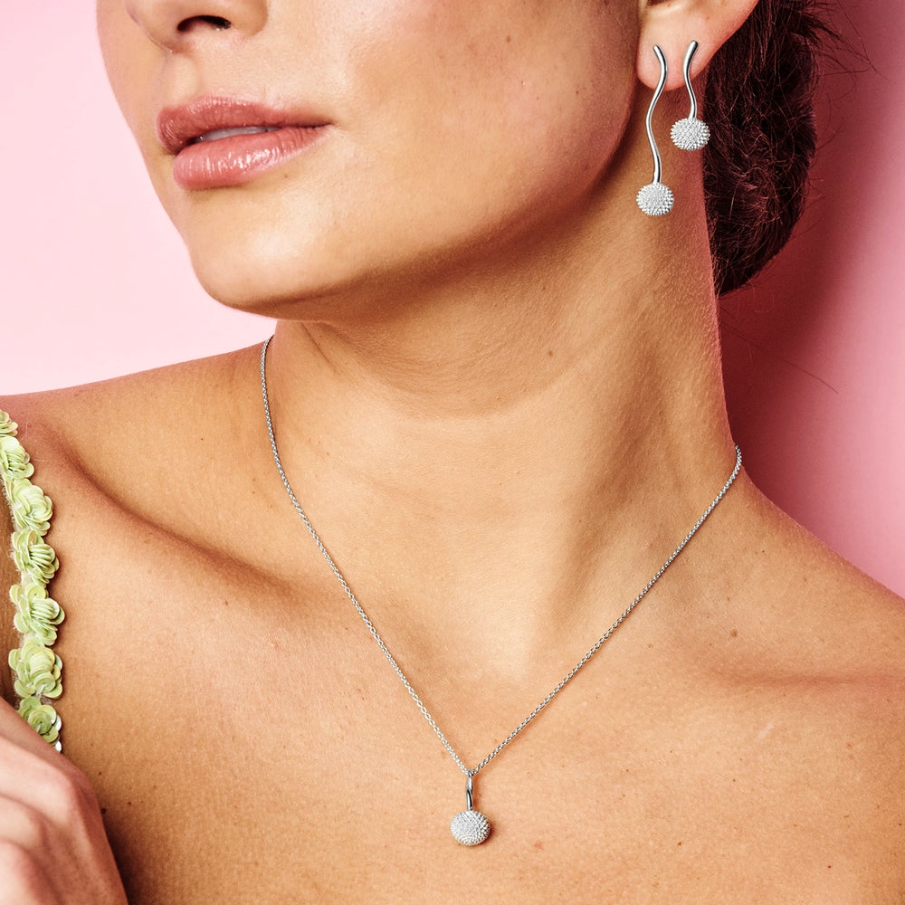 Pom Pom Pendant Necklace - Sterling Silver