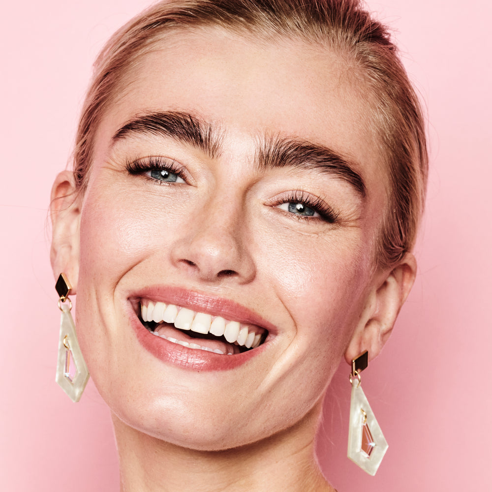 Art Deco Diamond Earrings - Light Green & Iridescent