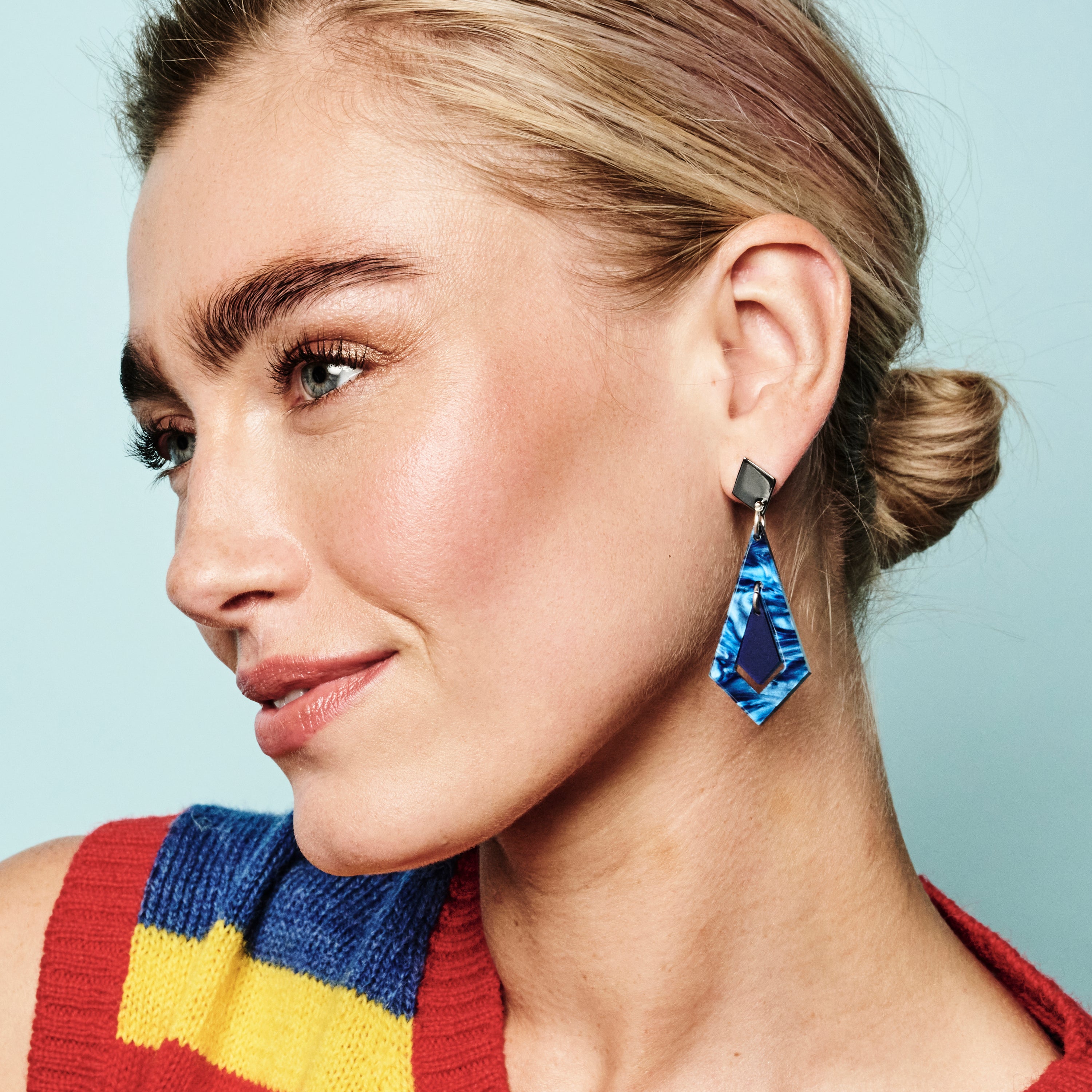 Art Deco Diamond Earrings - Dark Blue Swirl & Sapphire