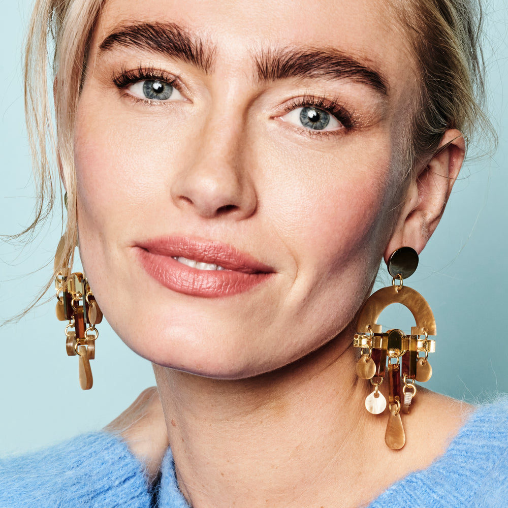 Fan Chandelier Earrings - Caramel Swirl & Tortoiseshell Gold