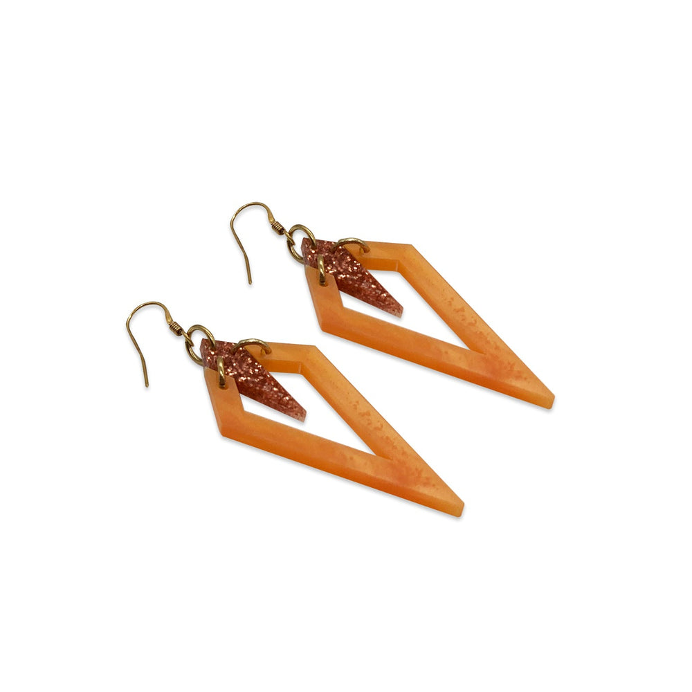 Arrowhead Earrings - Orange Pearl & Copper Glitter