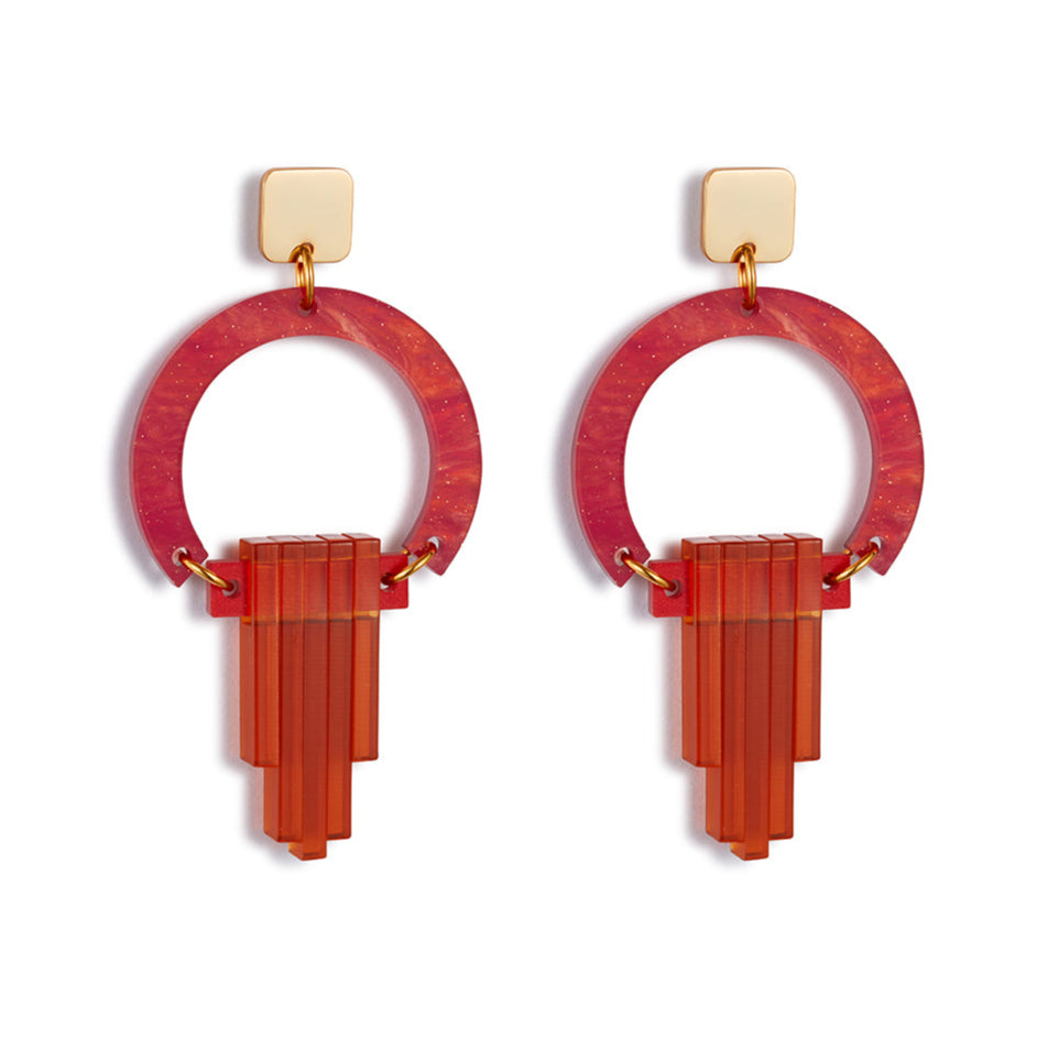 Art Deco Chandelier Earrings - Sienna Red