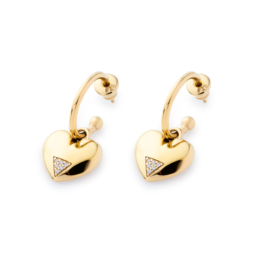 Art Deco Hearts Hoop Earrings - Gold Vermeil & Cubic Zirconia