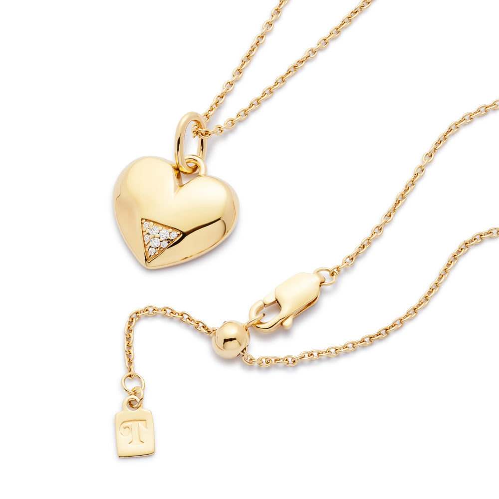 Art Deco Hearts Pendant - Gold Vermeil & Cubic Zirconia