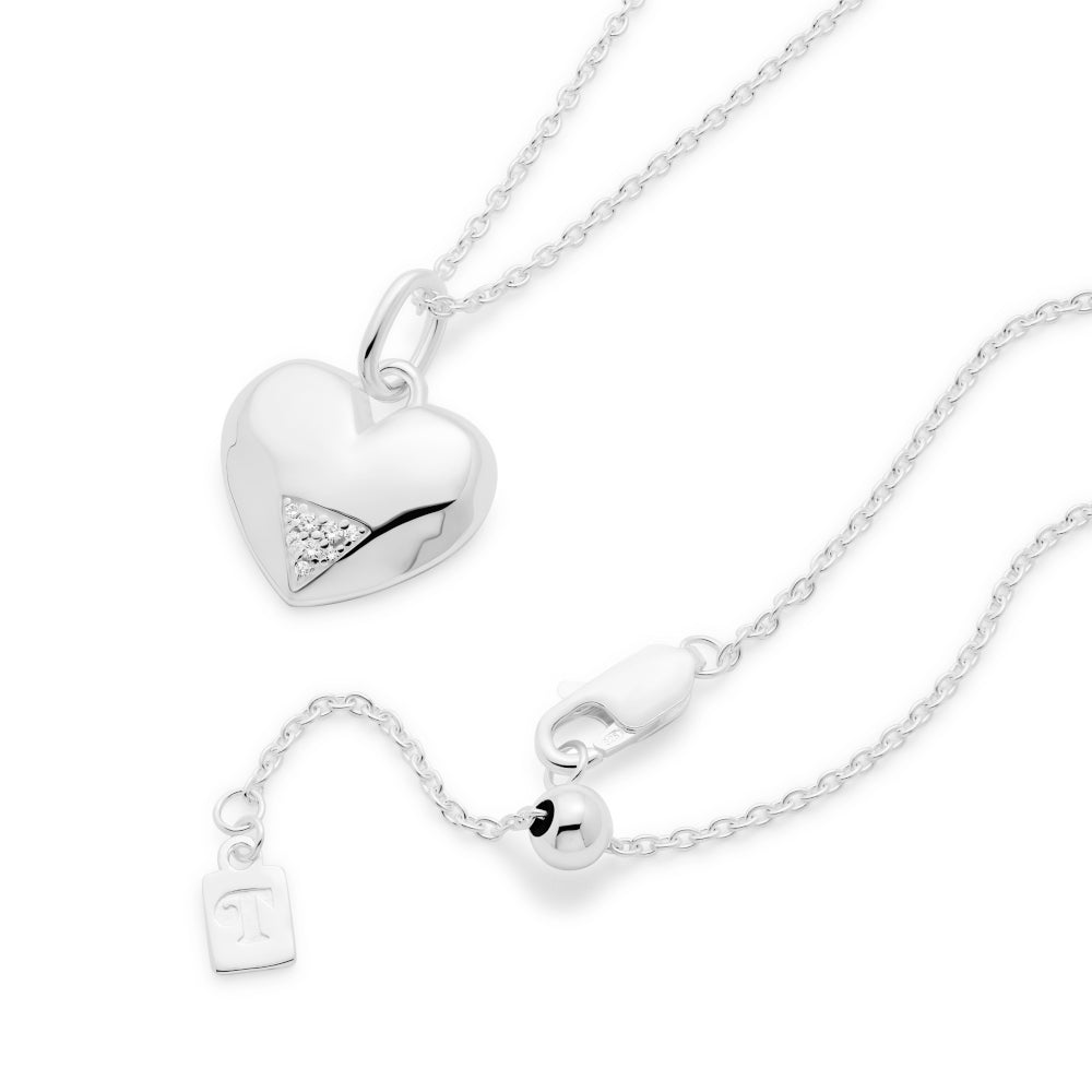 Art Deco Hearts Pendant - Silver & Cubic Zirconia