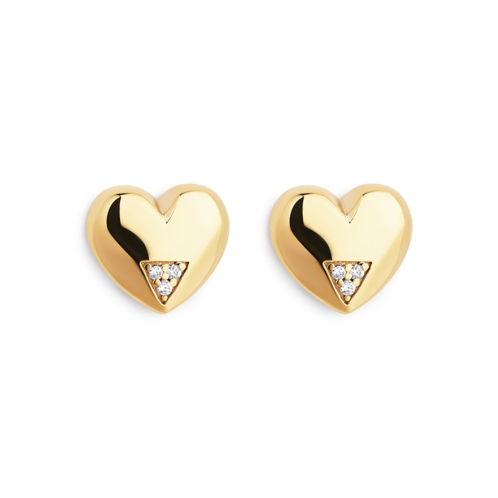 Art Deco Hearts Studs - Gold Vermeil & Cubic Zirconia