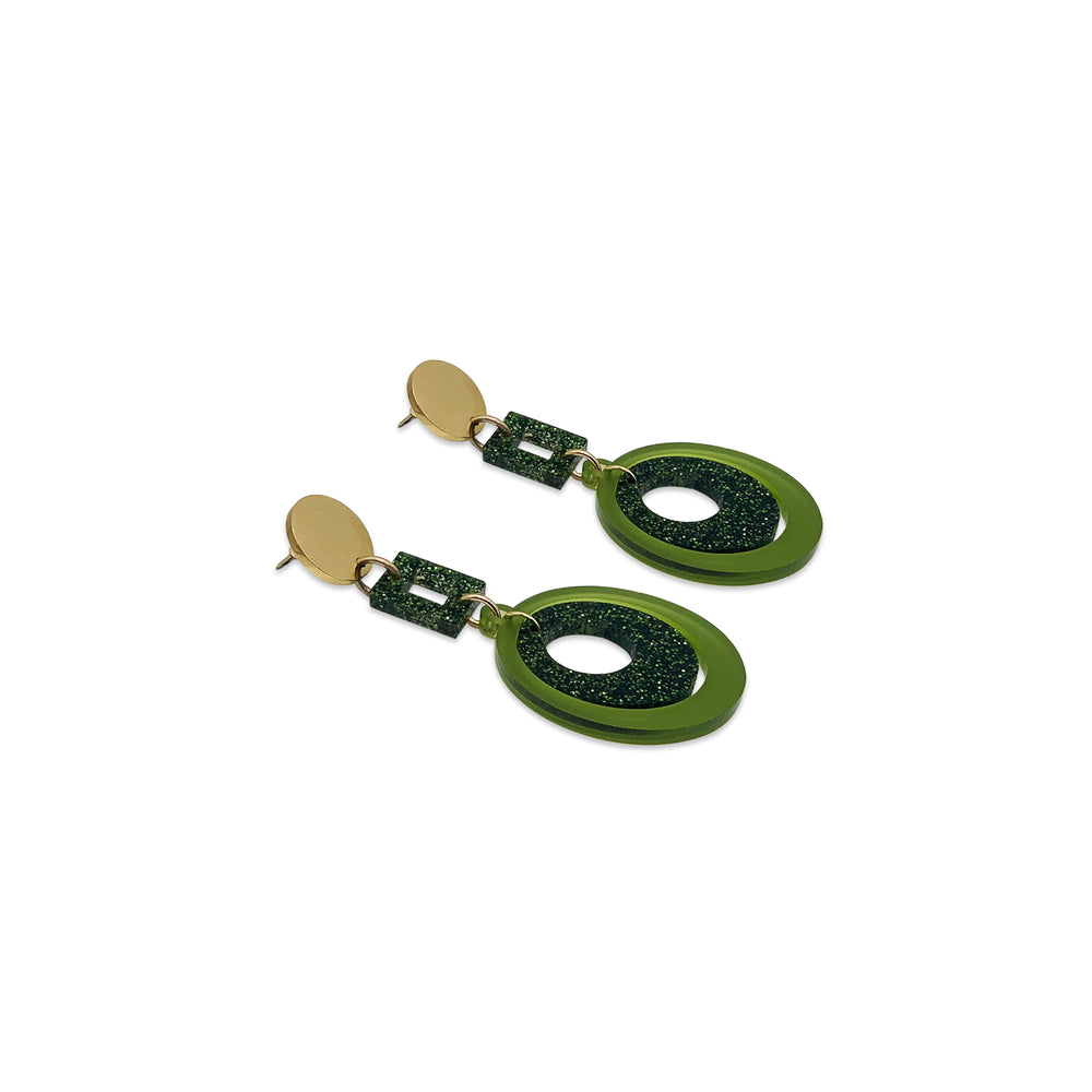 Barbarella Earrings - Lime Zest & Green Glitter