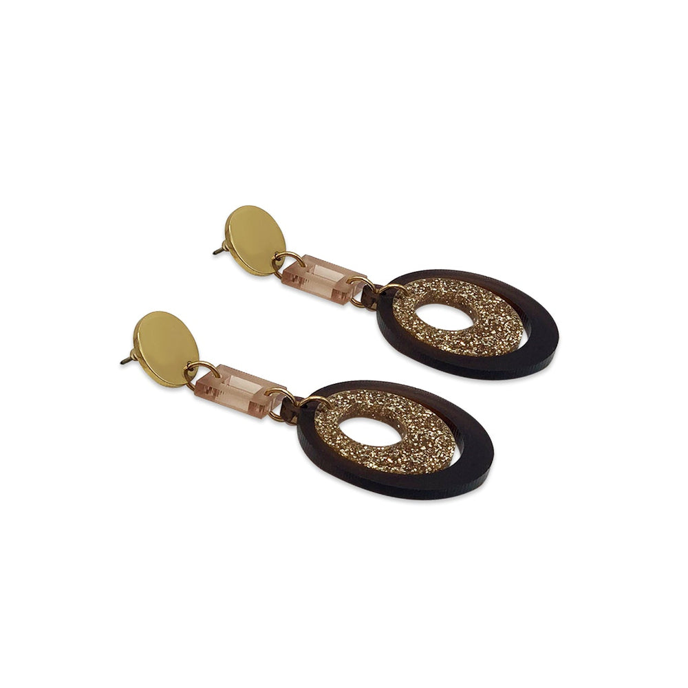 Barbarella Earrings - Earth Brown, Gold Glitter & Champagne