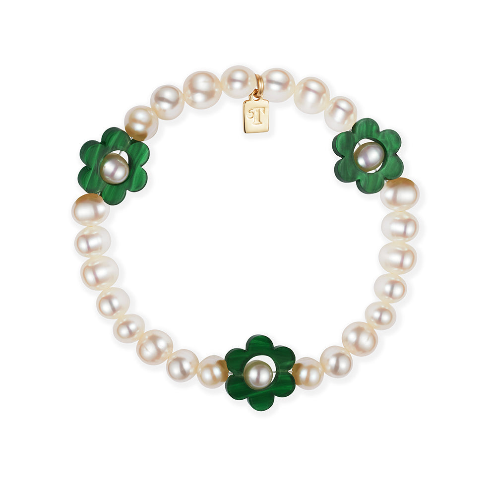 Flower Pearl Bracelet - Green