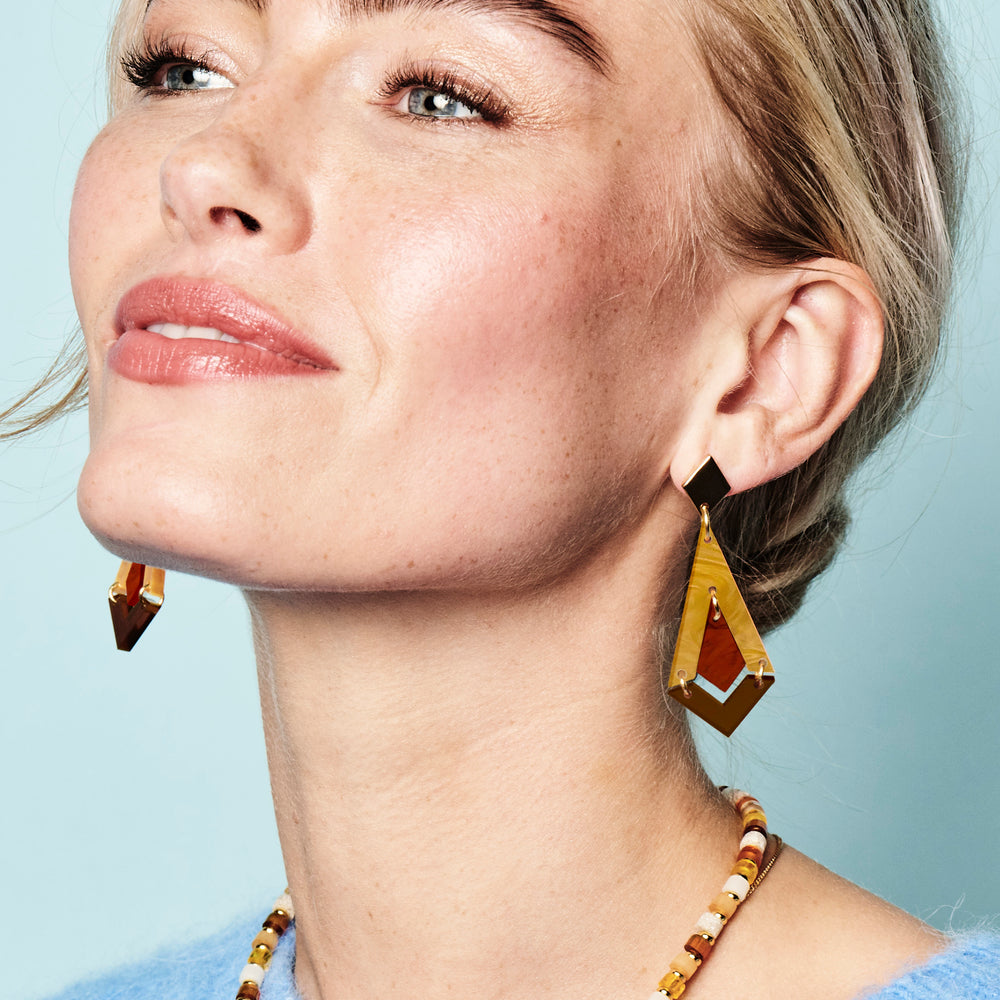 Art Deco Diamond Drop Earrings - Caramel Swirl, Tortoiseshell & Earth