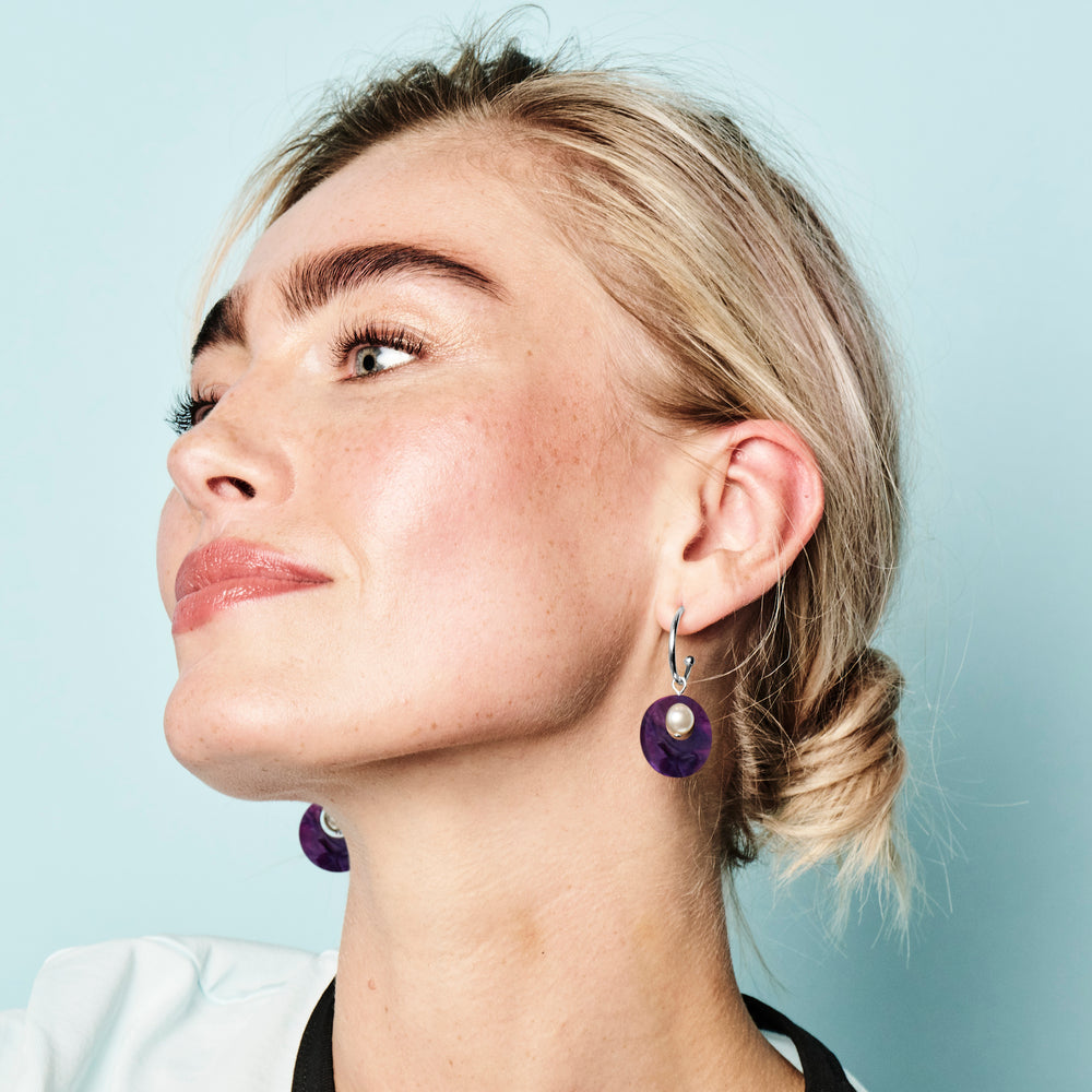 Charming Pearl Circle Earrings - Amethyst Pearl