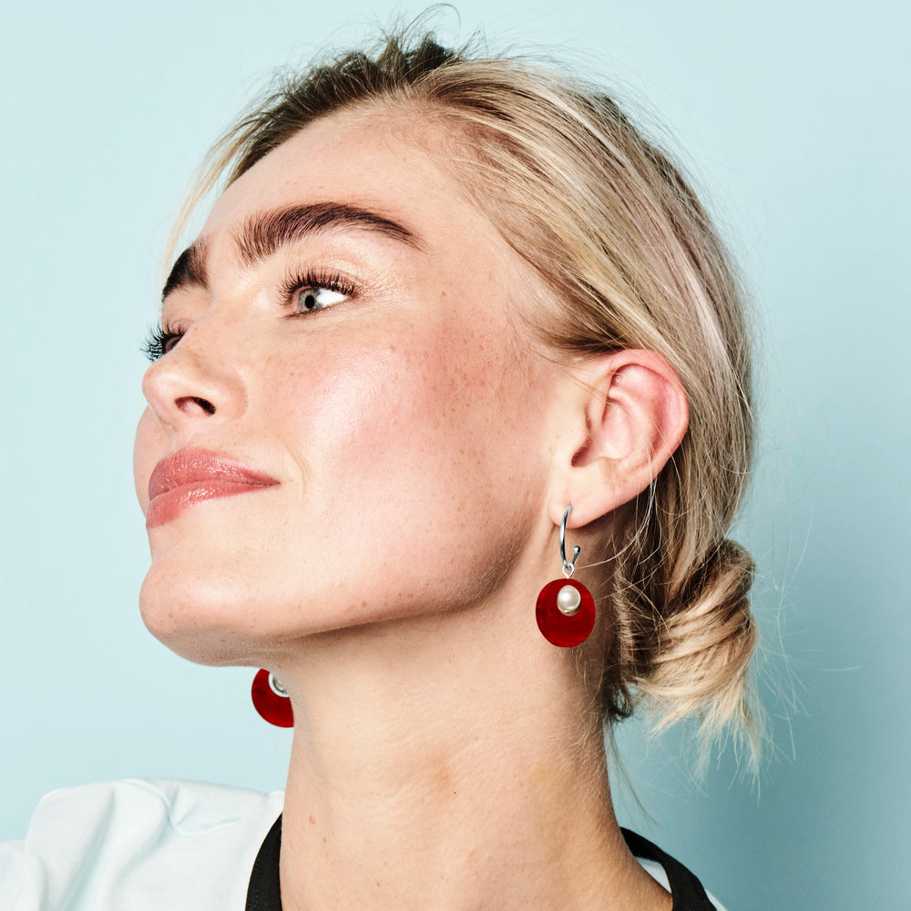 Charming Pearl Circle Earrings - Pink Swirl