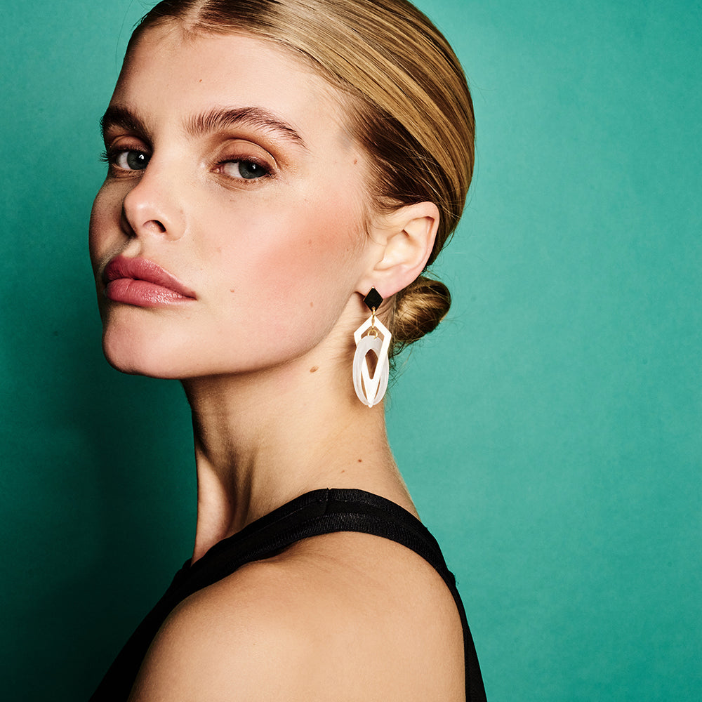 Petite Crescent Hoops - White Pearl