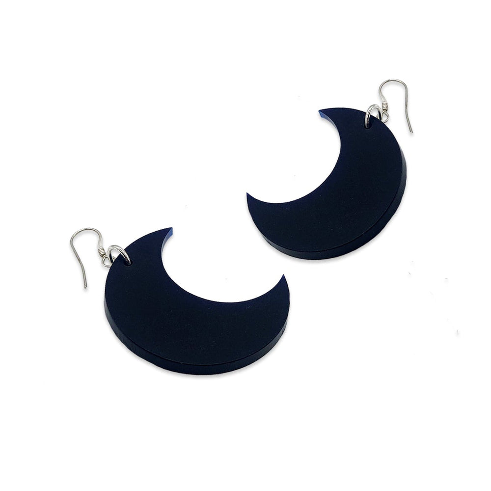 Crescent Moon Earrings - Navy