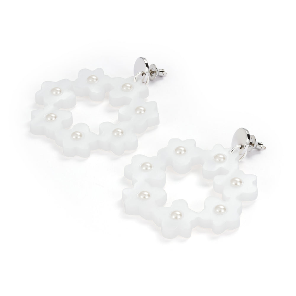 Crystal Blossom Hoops - White Pearl & Pearl