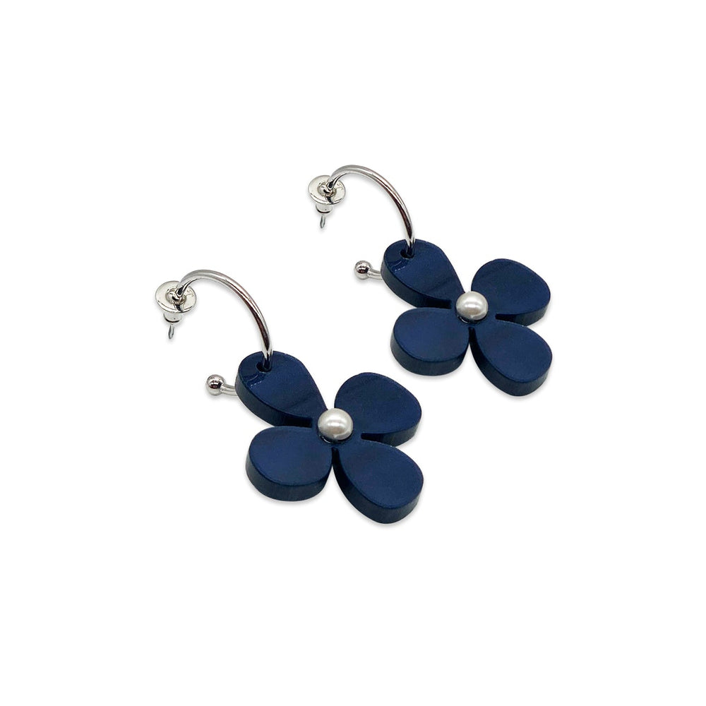 Daisy Hoop Earrings - Navy Blue Pearl