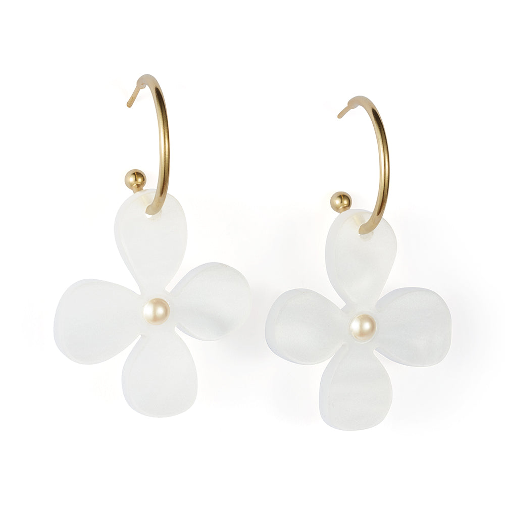 Daisy Hoop Earrings - White Pearl