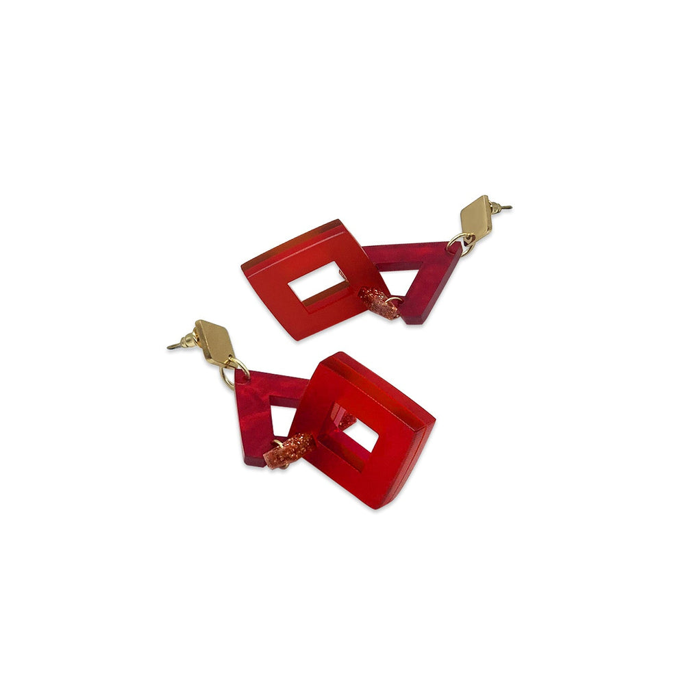 Diamond Chandelier Earrings - Cherry Red, Copper Glitter, Burnt Orange & Chilli Red
