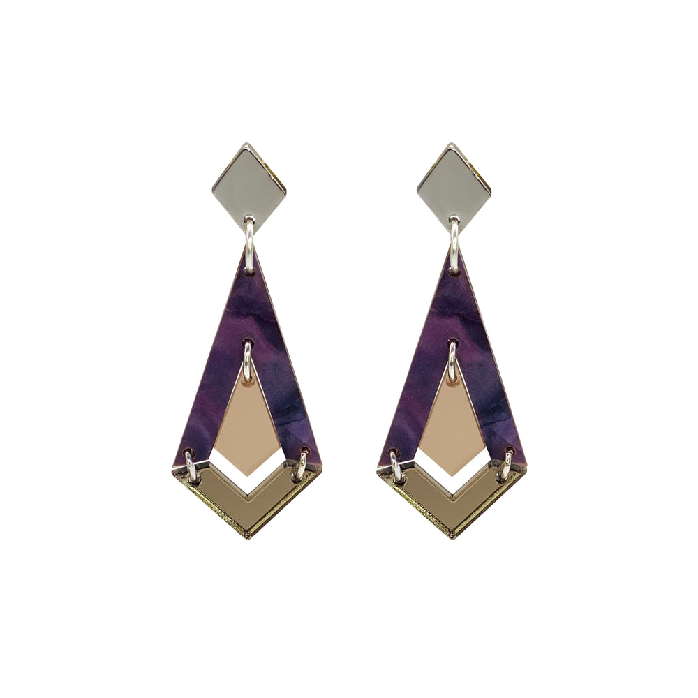 Art Deco Diamond Drop Earrings - Amethyst Pearl & Champagne