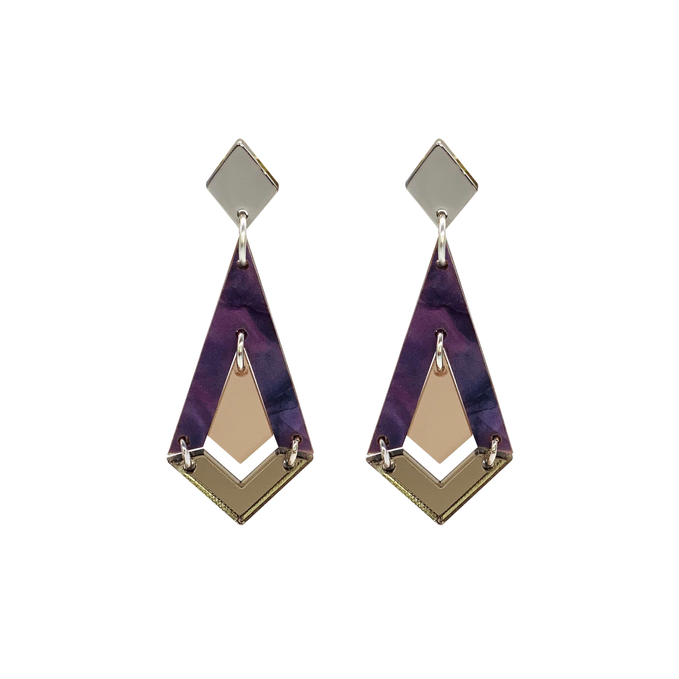 Art Deco Diamond Drop Earrings - Amethyst Pearl & Champagne