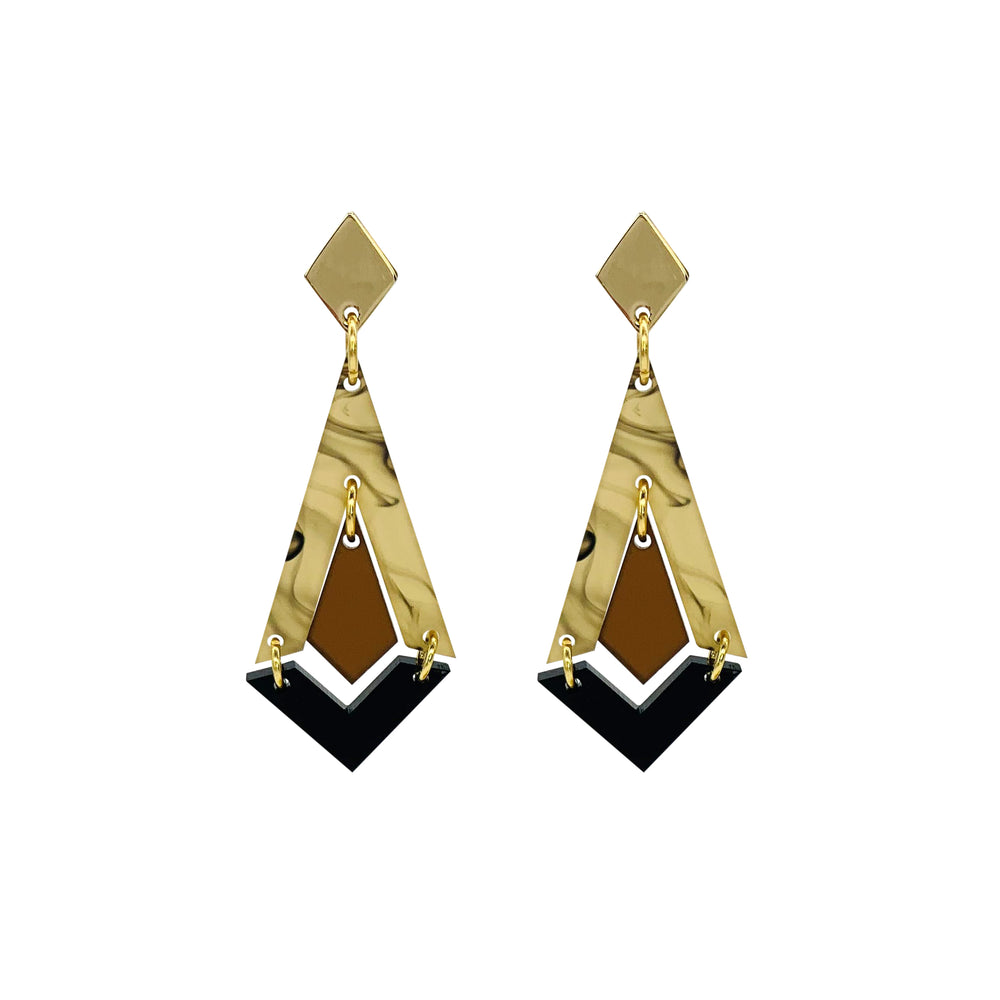 Art Deco Diamond Drop Earrings - White Tortoiseshell, Earth & Black