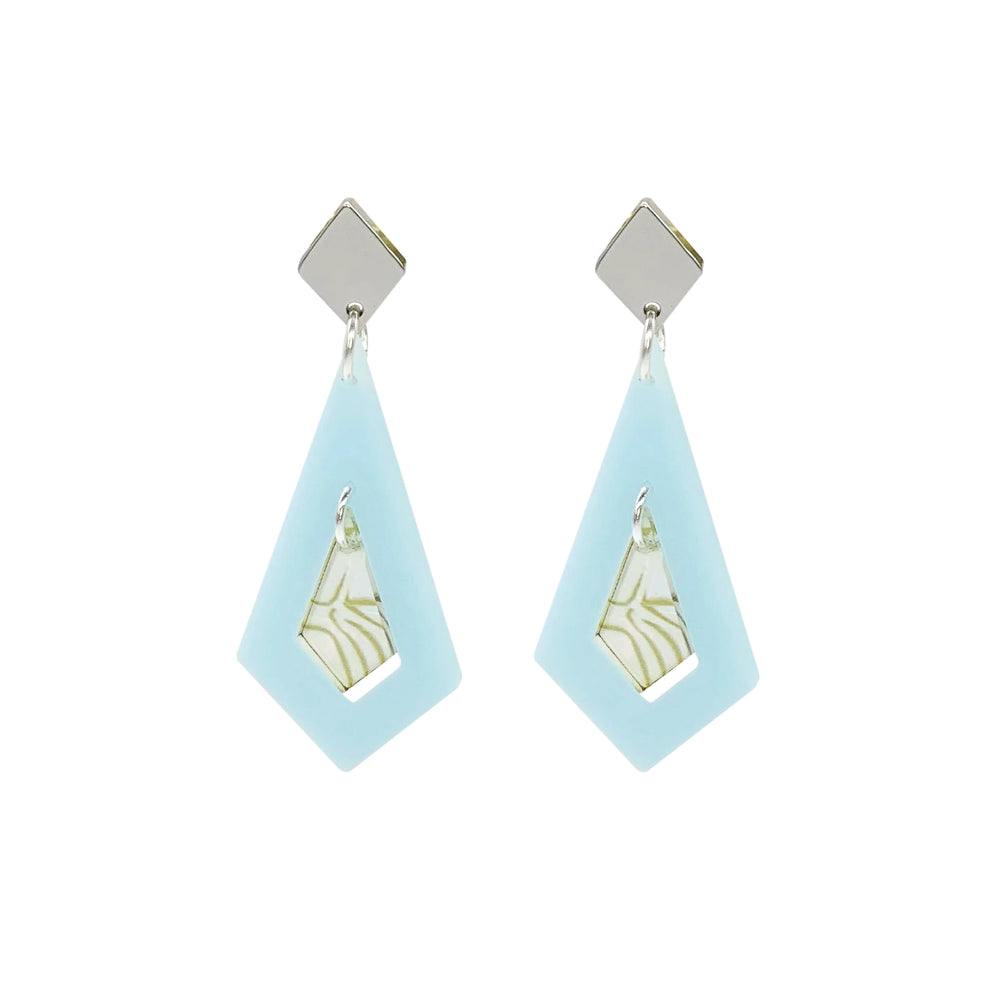 Art Deco Diamond Earrings - Light Blue & Shell