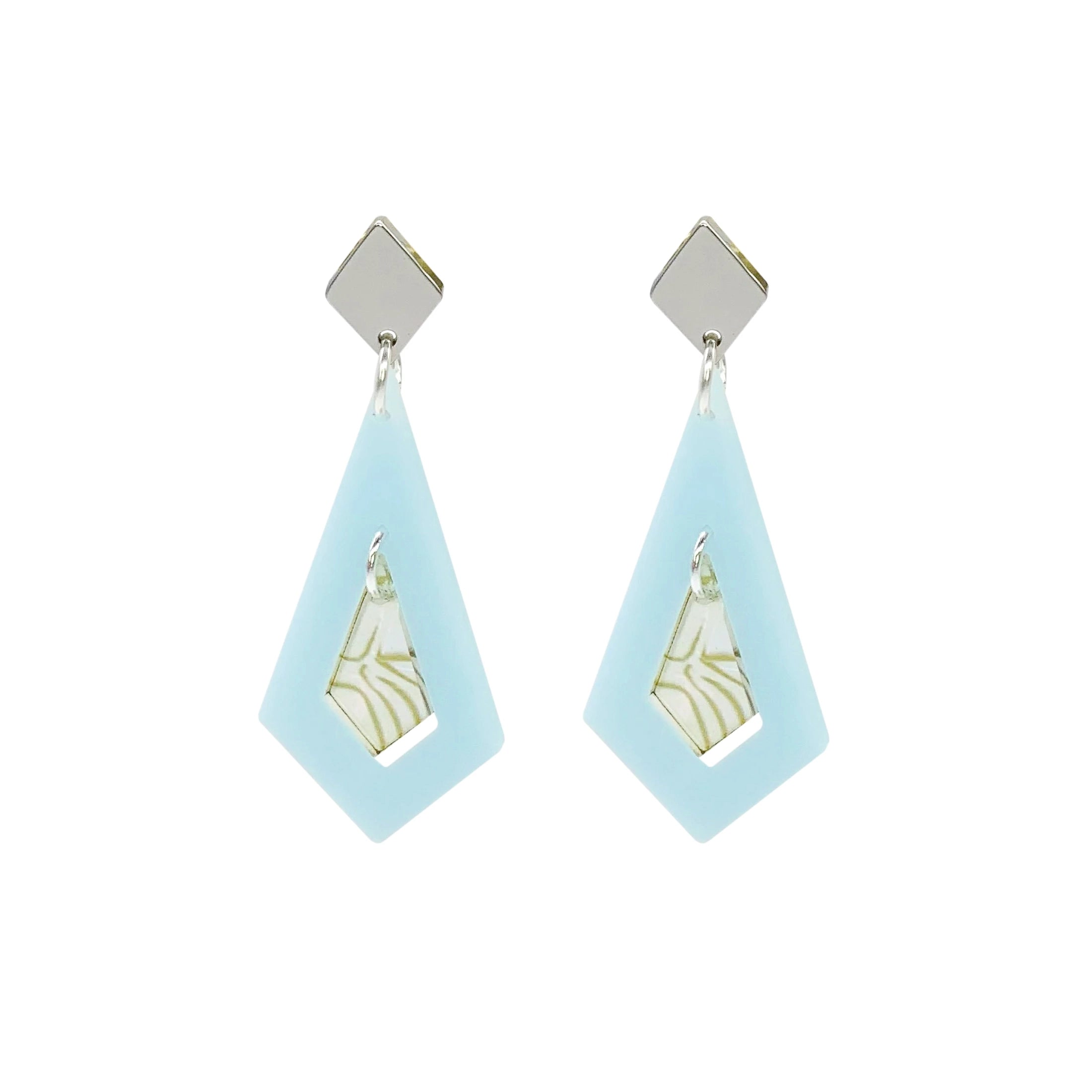 Art Deco Diamond Earrings - Light Blue & Shell