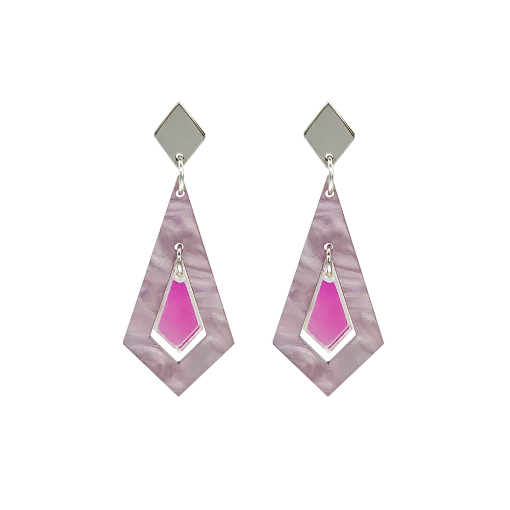 Art Deco Diamond Earrings - Mauve Pearl & Iridescent