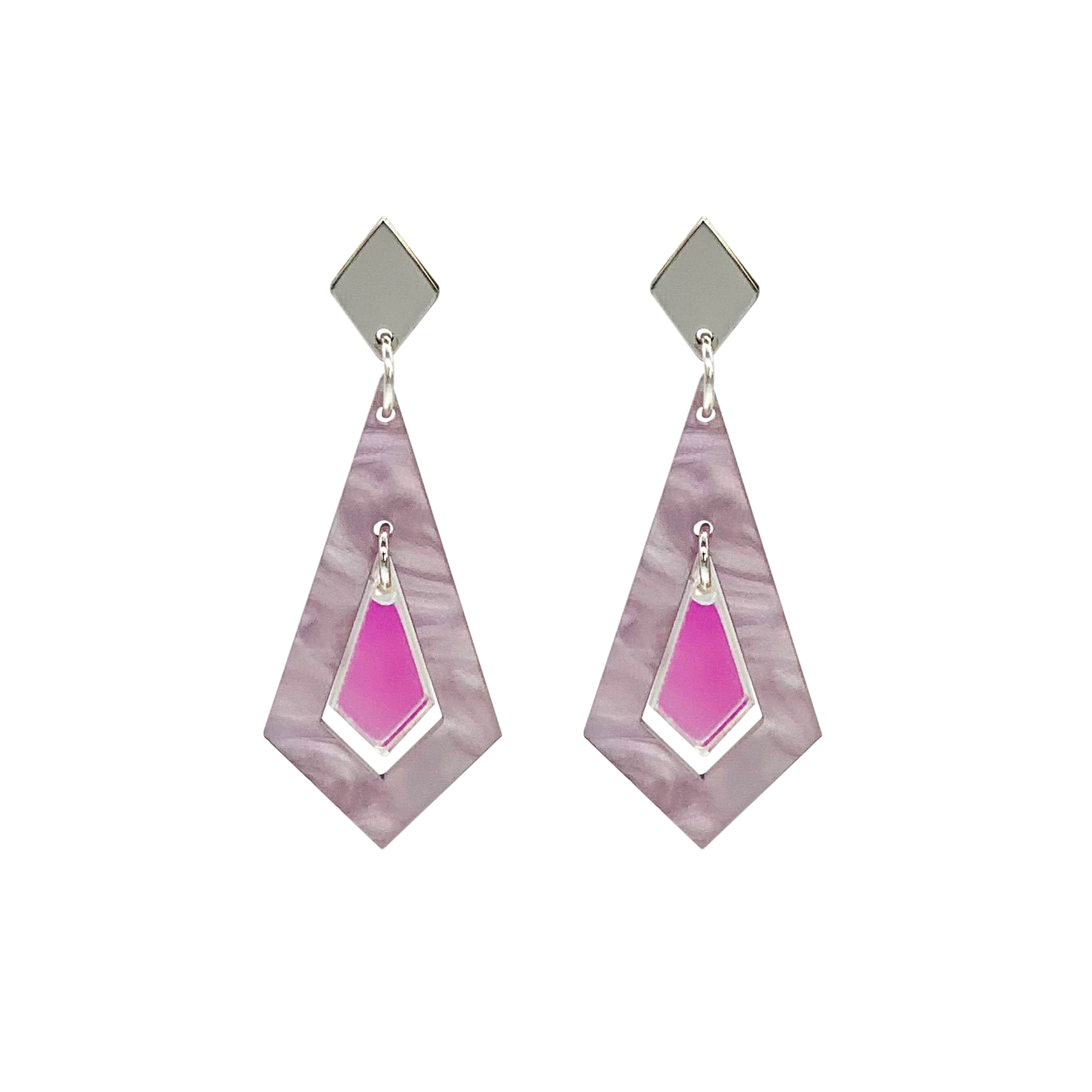 Art Deco Diamond Earrings - Mauve Pearl & Iridescent