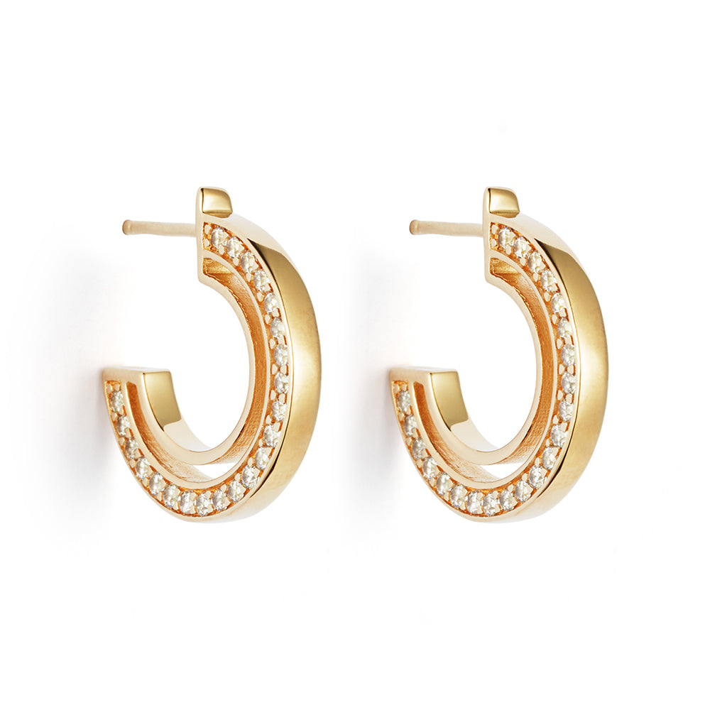 Small Double Hoop Earrings - Gold Vermeil & Cubic Zirconia