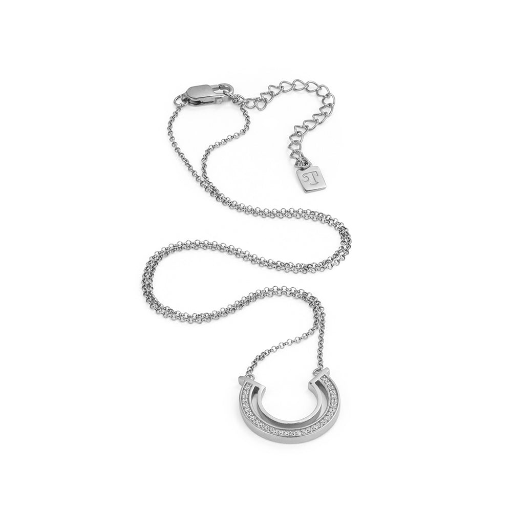 Double Hoop Necklace - Sterling Silver & Cubic Zirconia