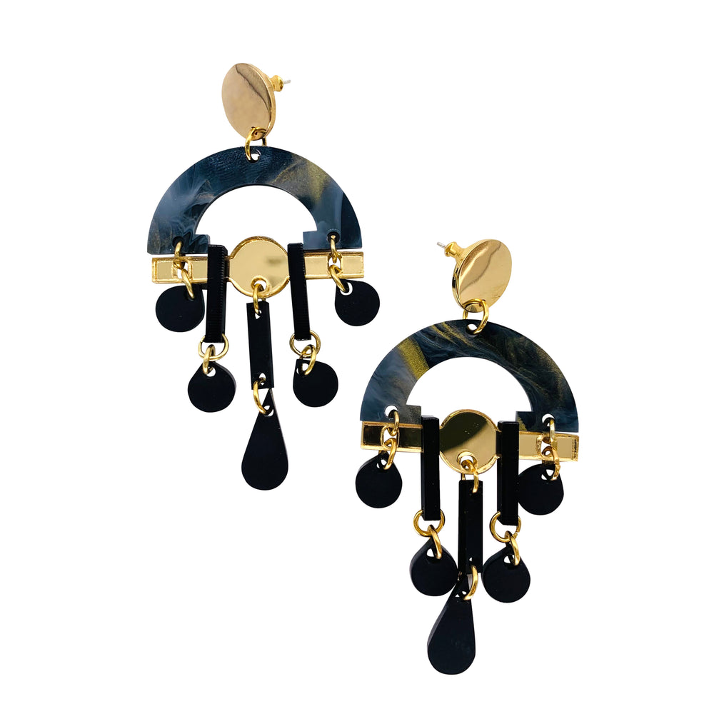 Fan Chandeliers - Black Swirl & Gold