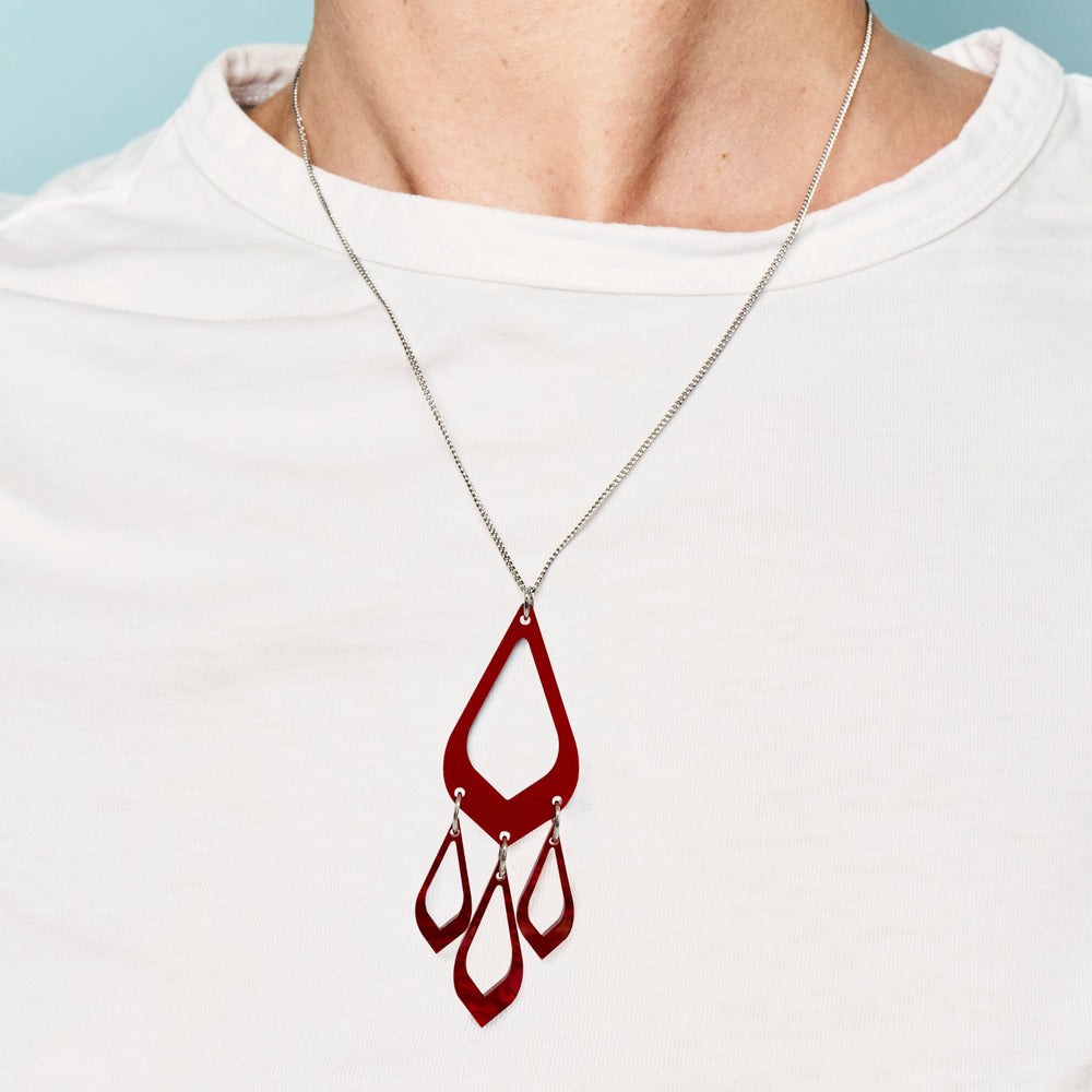 Feather Drop Pendant - Royal Red & Pink Swirl