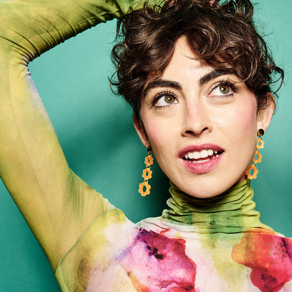 Flower Drop Earrings - Orange