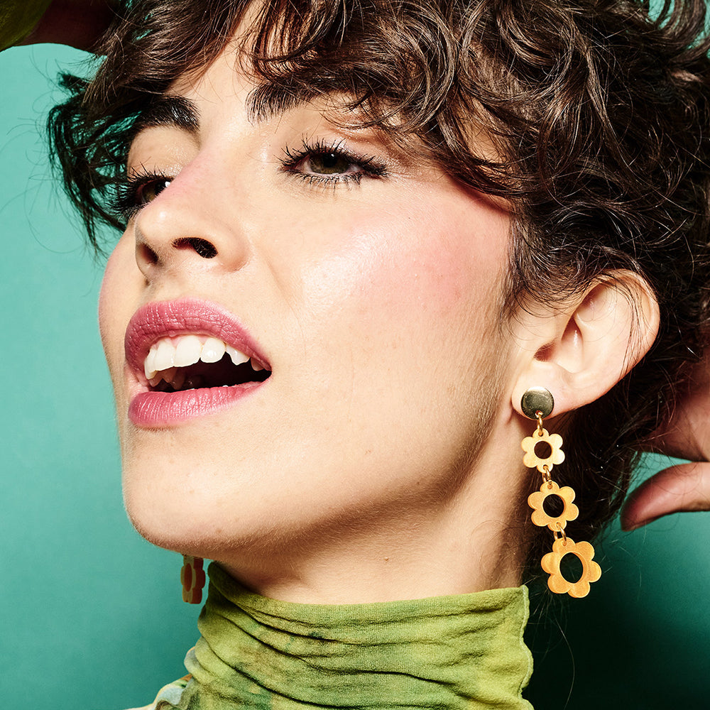 Flower Drop Earrings - Orange