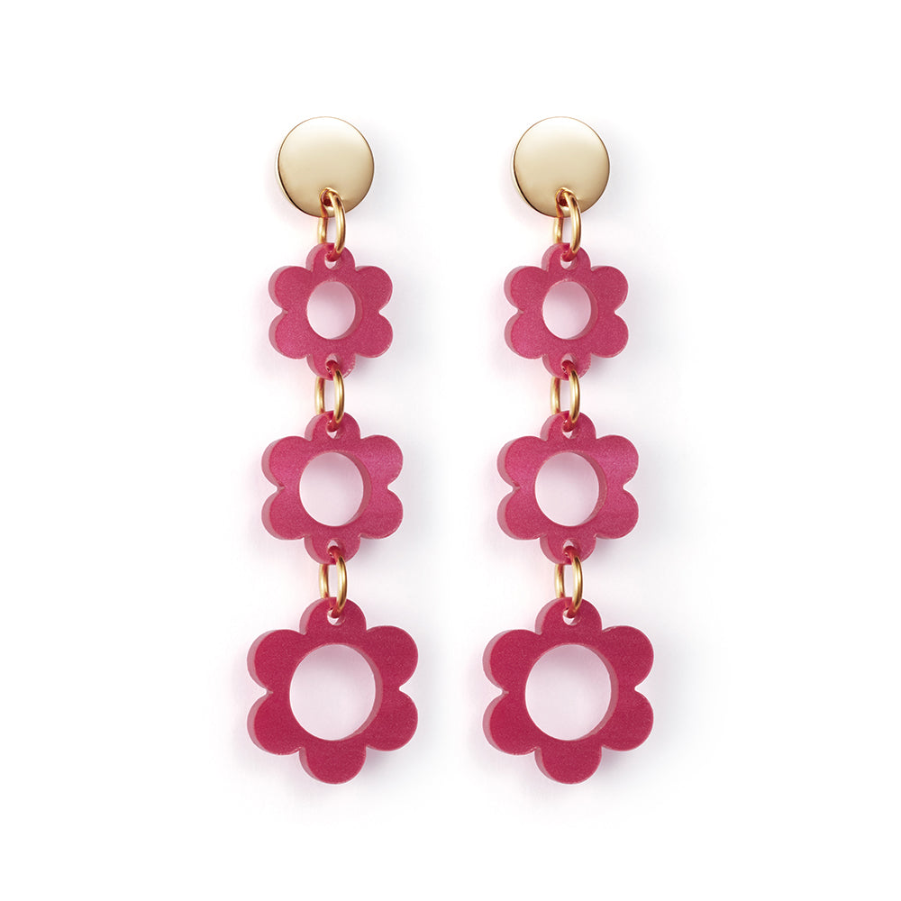 Flower Drop Earrings - Cerise
