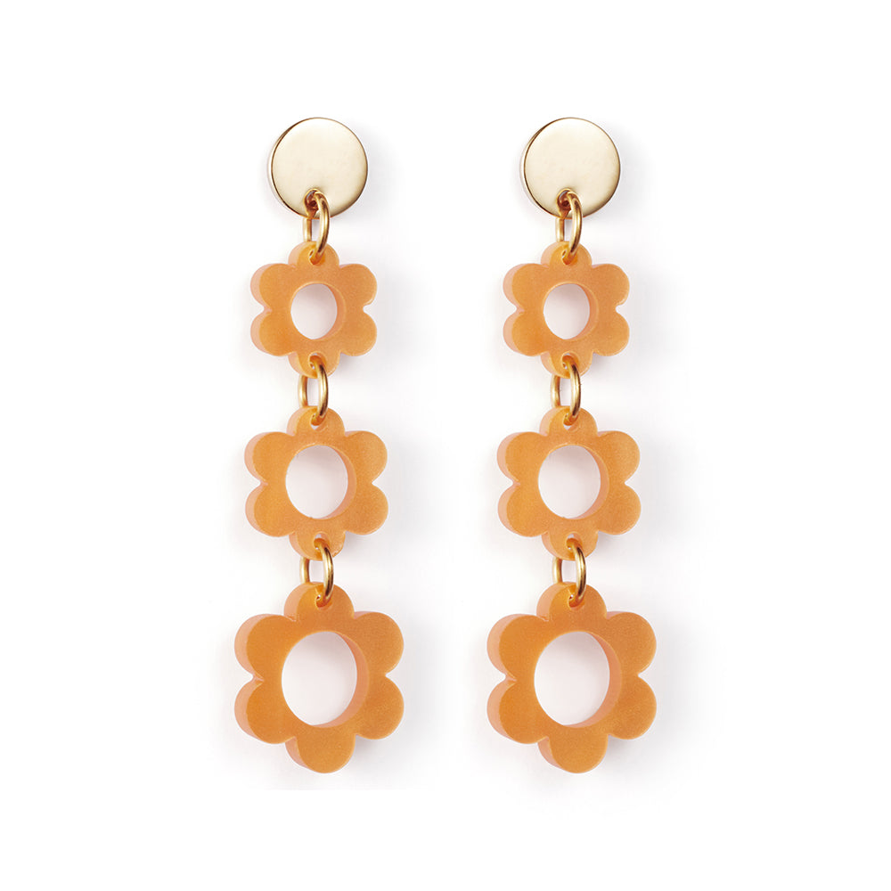 Flower Drop Earrings - Orange
