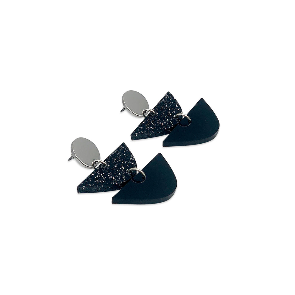 Equinox Drop Earrings - Black Gloss & Black Glitter