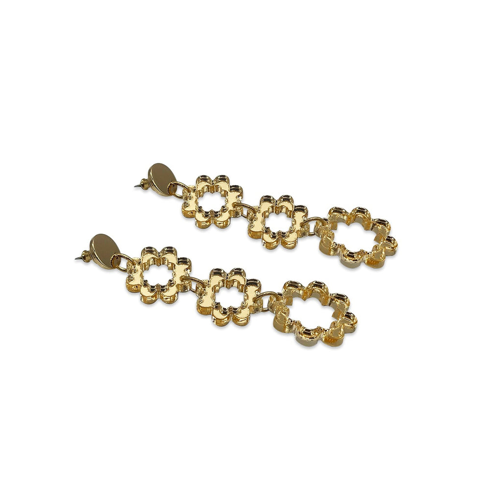 Funky Flower Drop Earrings - Gold Mirror