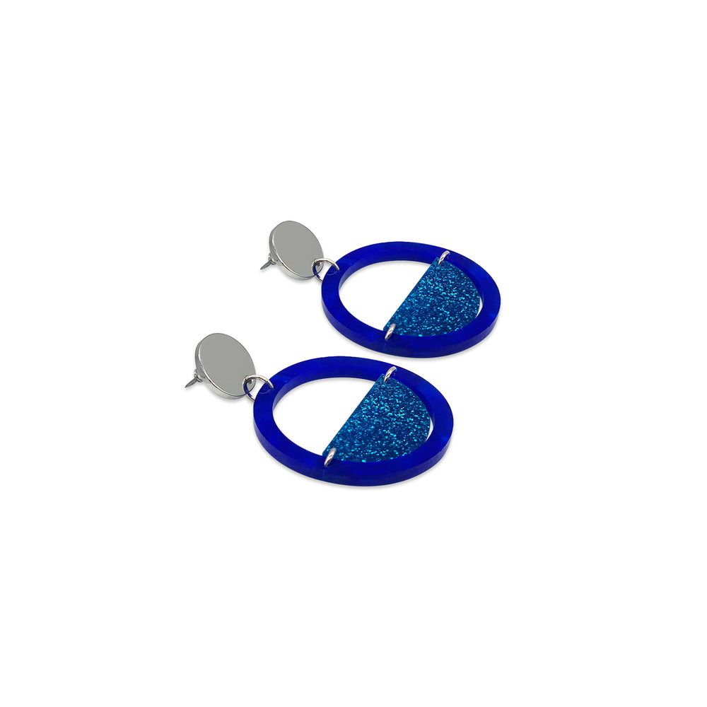 Glitter Globe Earrings - Royal Blue Pearl & Blue Glitter
