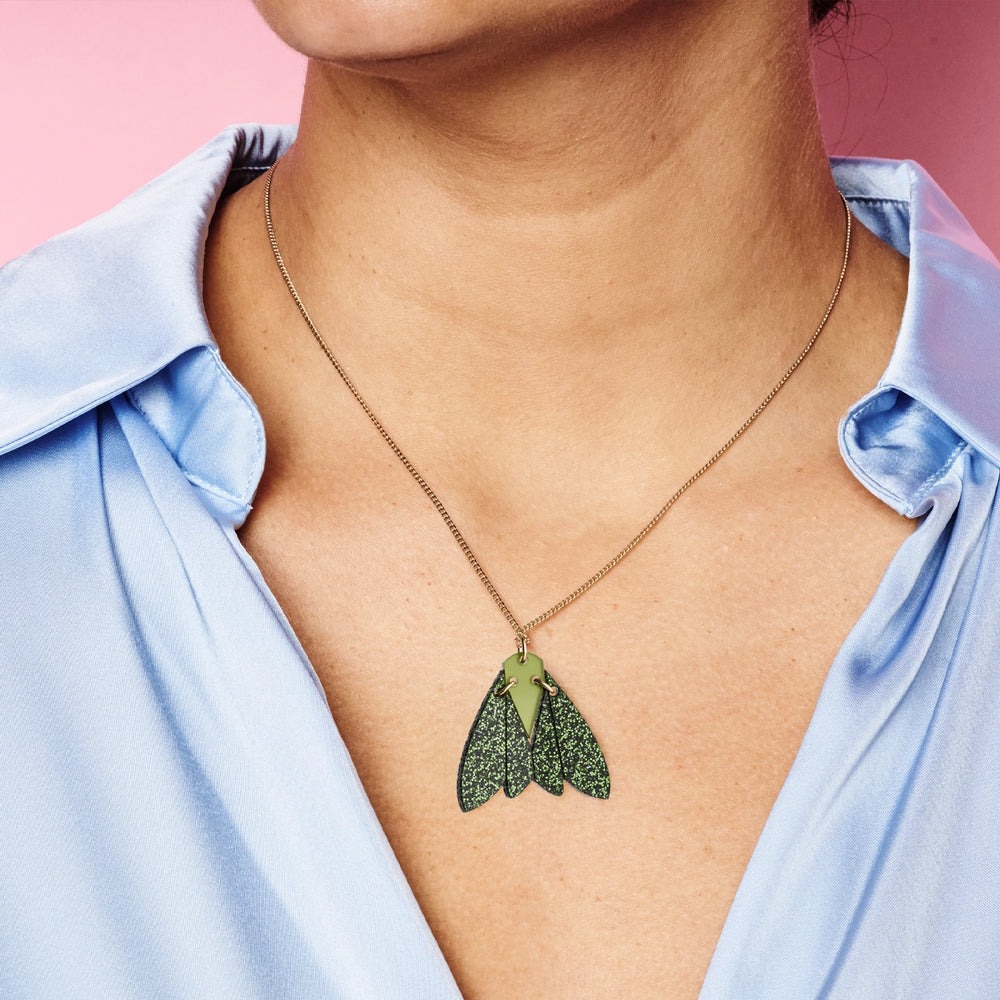 Gossamer Pendant Necklace - Forest Green Glitter