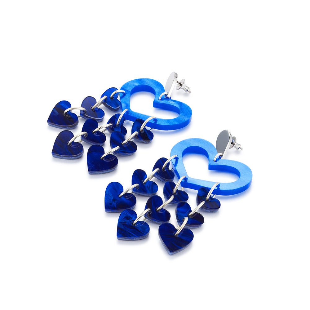Heart Chandelier Earrings - Royal Blue